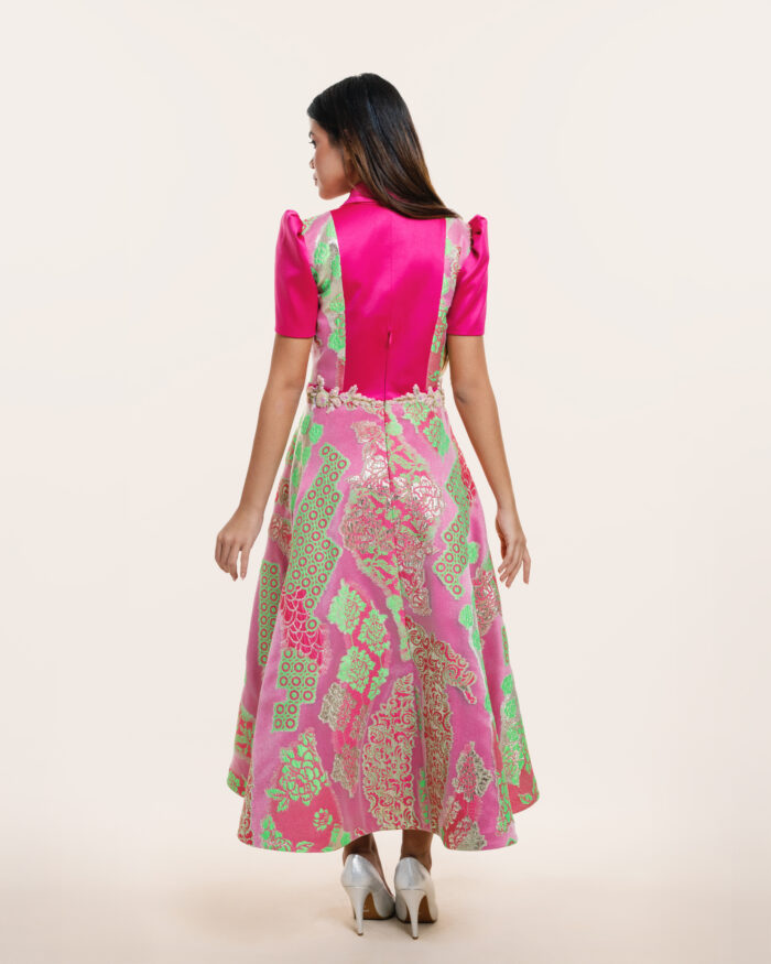 Pink Knee Length Dress - Zipper & Short Sleeve - Image 3