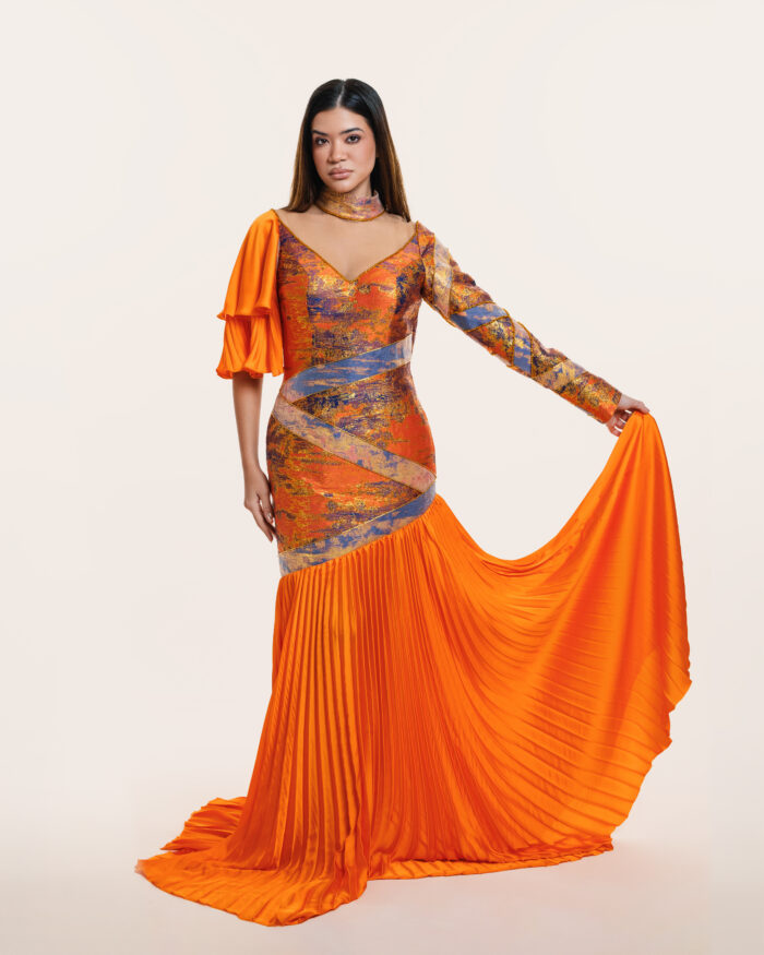 Orange Long Dress - Roman Style - Image 4