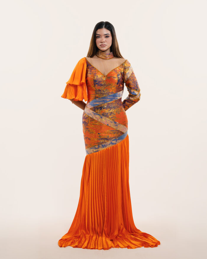 Orange Long Dress - Roman Style - Image 3