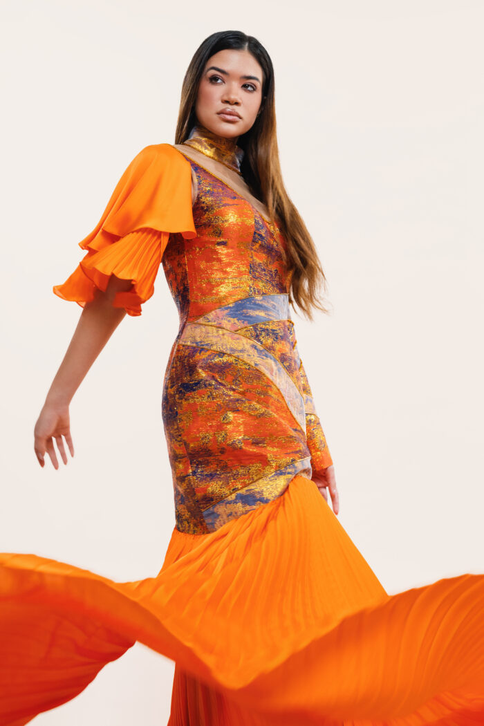 Orange Long Dress - Roman Style - Image 2