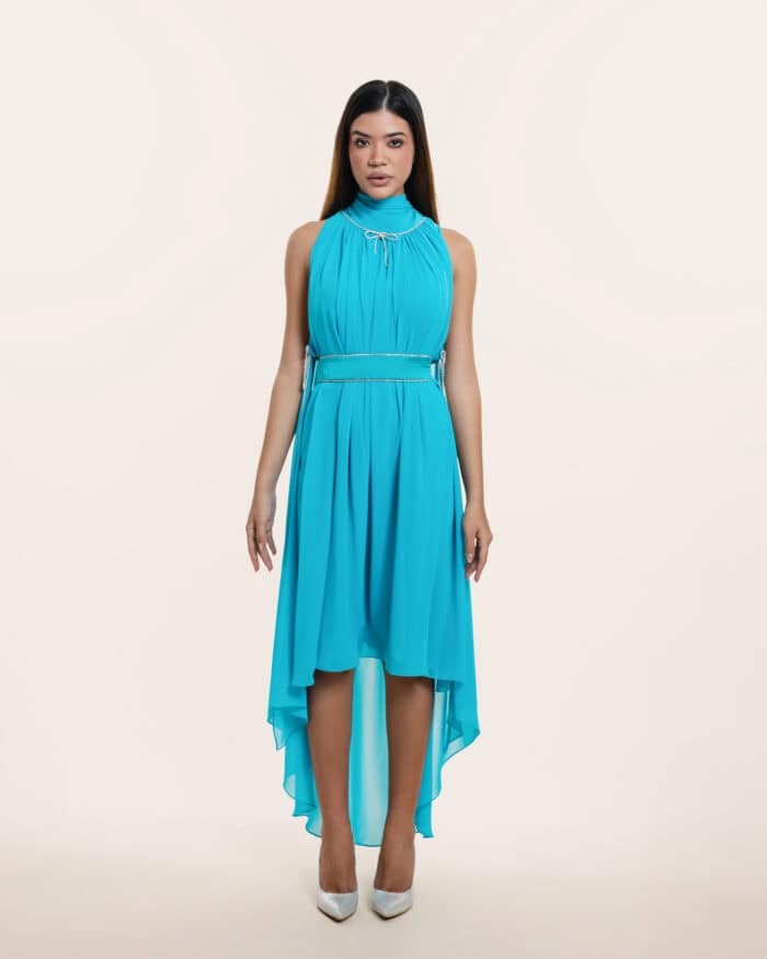 Turquoise Chiffon Short Dress - Image 2
