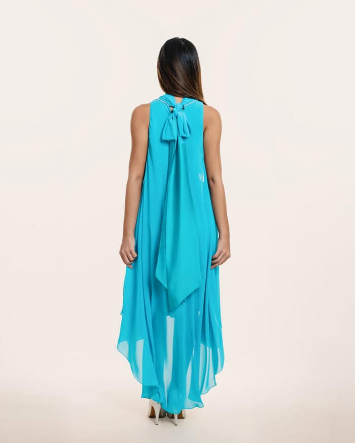 Turquoise Chiffon Short Dress - Image 3