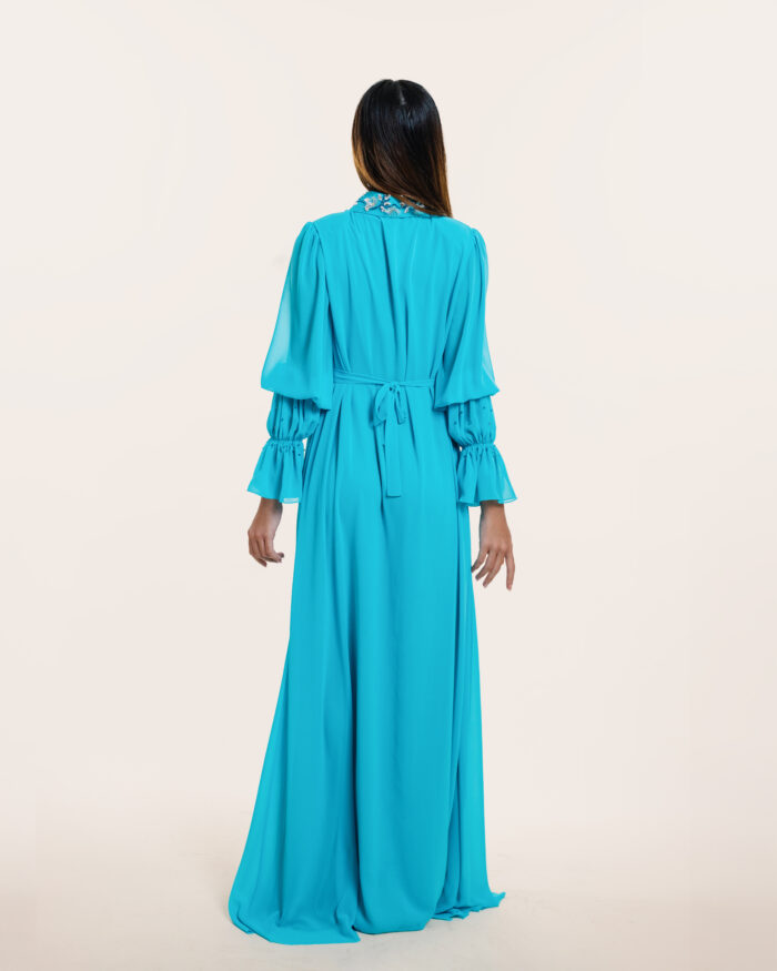 Turquoise Chiffon Long Dress - Image 5