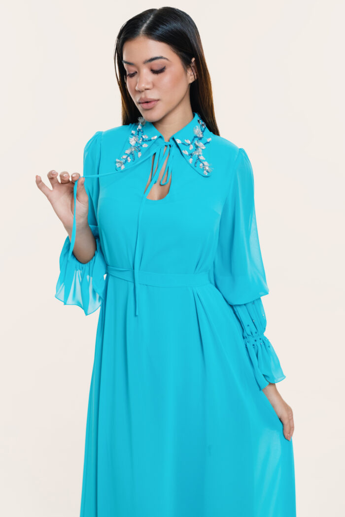 Turquoise Chiffon Long Dress - Image 2