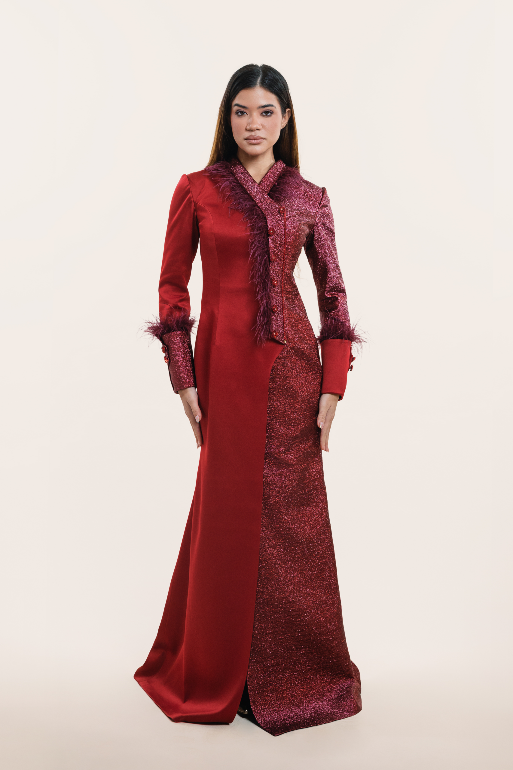 Untitled design (11) Red Glitter + Feather Dress - Image 1