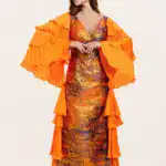 Orange Long Dress - Hands and Side Pleats