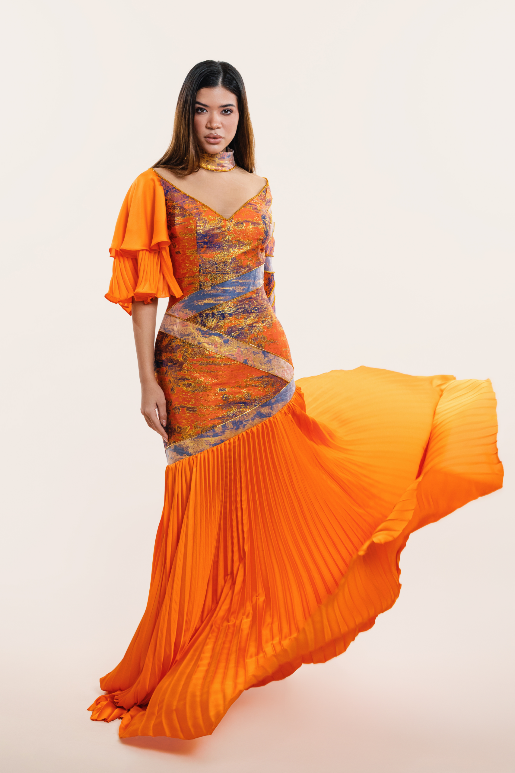 Untitled design (24) Orange Long Dress - Roman Style - Image 1