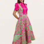 Pink Knee Length Dress - Zipper & Short Sleeve